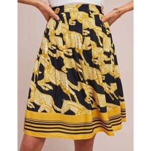 Anthropologie Black and Yellow Patterned Mini Skirt